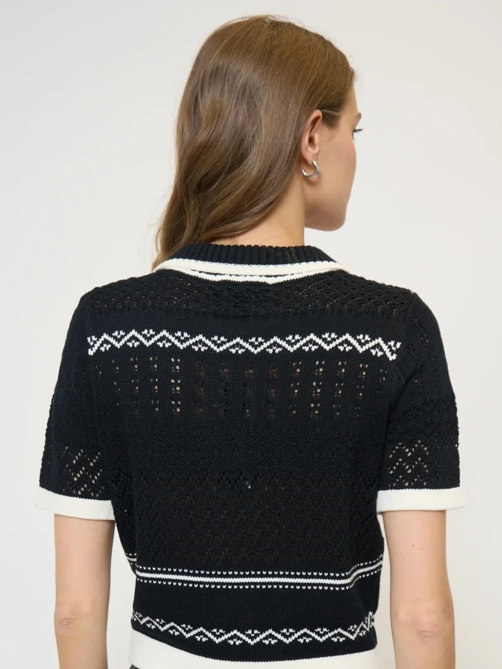 Central Park West Black Knit Polo with White Trim - Picture 2 of 6